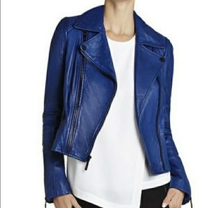 New BCBGMaxazria Cobalt Leather Jacket Size Medium